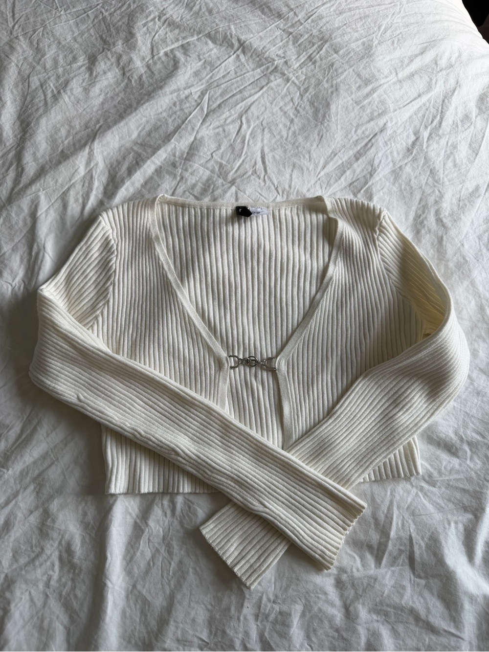 Ivory Cropped Cardigan with Chain Closure